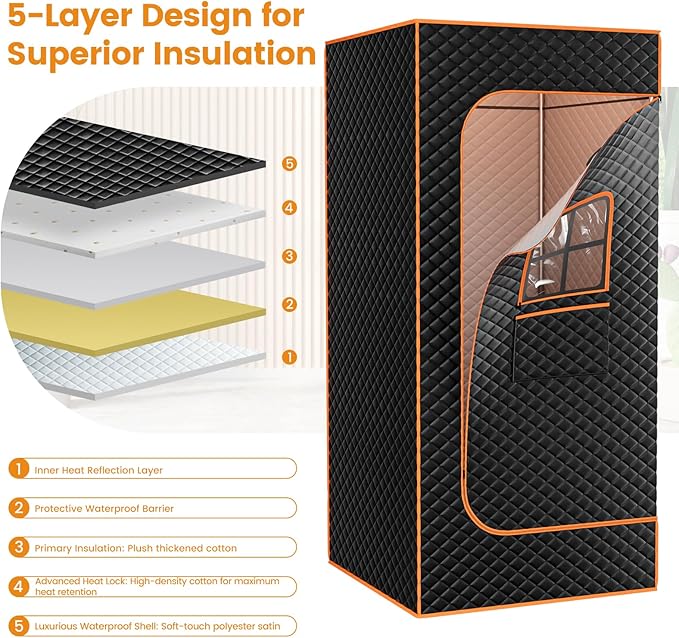 DoCred Portable Sauna for Home, Upgraded Personal Steam Sauna Box with 3L Steamer, Folding Chair, Extra Large Size Foldable Home Sauna, Full Body Sauna Tent for Relaxation Spa