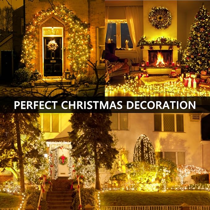 50FT 1000 LED Cluster Christmas Lights, Christmas Tree Lights Outdoor 8 Modes with Timer & Remote, Firecrackers String Lights Waterproof for Garland Party Xmas Decorations, Warm White