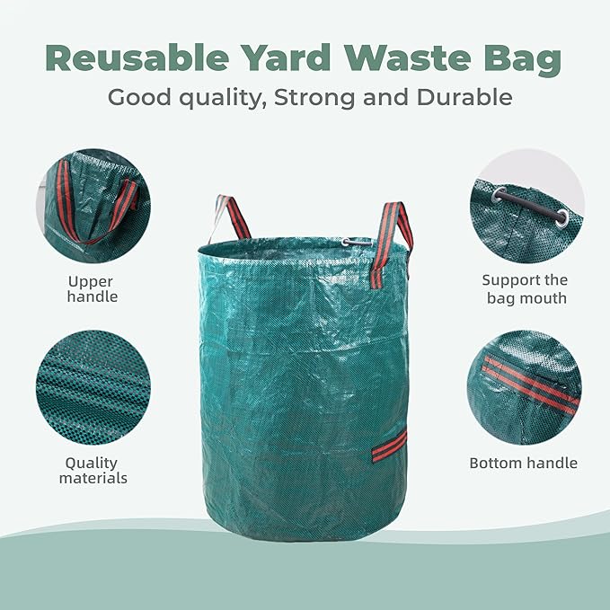 1x72Gallons+2x34Gallons (Free Gloves) Garden Leaf Bags,Reusable Heavy Duty Yard Waste Bag Set,Standable Design and Reinforced 4 Handles for Leaf,Grass,Debris,Camping Trash
