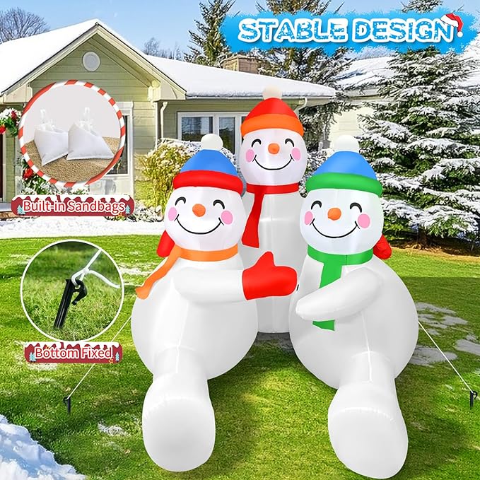 2025 Christamas Inflatable Snowman 6FT 3 Snowmen Brothers Hugging Christamas Inflatables Outdoor Decoration Xmas Snowman Blow Up Decor with Built-in 5 LEDs for Holiday Party Yard Garden Lawn