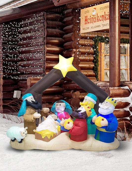 TRMESIA Christmas Inflatable Nativity Sets for Christmas Outdoor Decoration with Flashing LED Lights,Outdoor Inflatable Nativity Scene Set Lighted Blow up Baby Jesus Yard Indoor Props