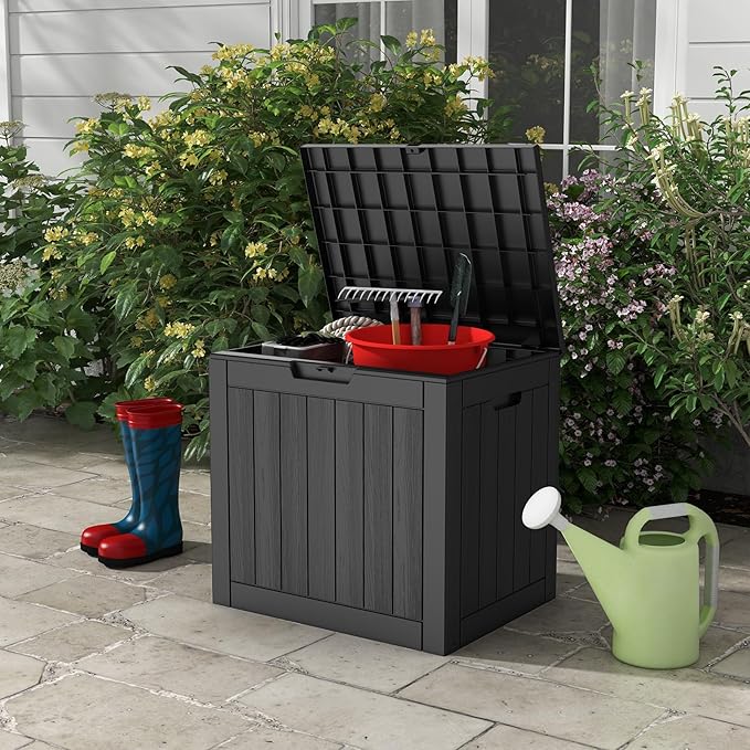 Mars Villa 31 Gallon Outdoor Storage Box, Waterproof Deck Box, Outside Storage Bin for Patio Furniture Cushions, Pool Supplies, Garden Tools, Weatherproof, Black