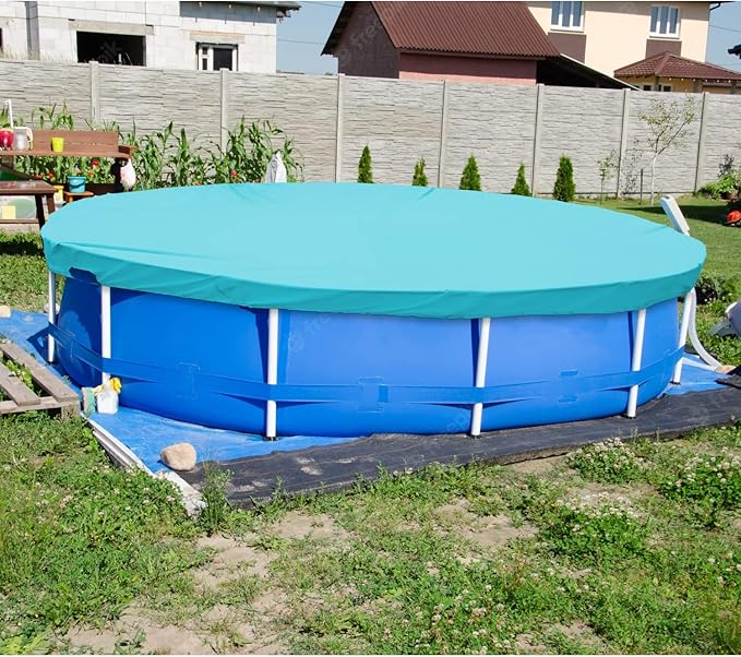 ECOOPTS 20 ft Waterproof Round Polyester Pool Cover for Above Ground Pools, Swimming Pool Cover Protector Winter Safety Cover (Turquoise)