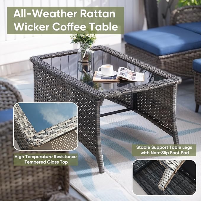Wicker Outdoor Conversation Set-6 Pieces Outdoor Wicker High Back Couch with Swivel Rocker Chairs Patio Furniture for Deck Poolside Backyard-Grey/Grey