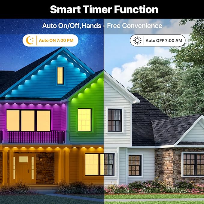 Permanent Outdoor Lights,100FT RGB+IC LED Lights with Smart APP & Remote Control, 72 Scene Modes, Waterproof IP65 for Holiday,Christmas,Yard Decorations
