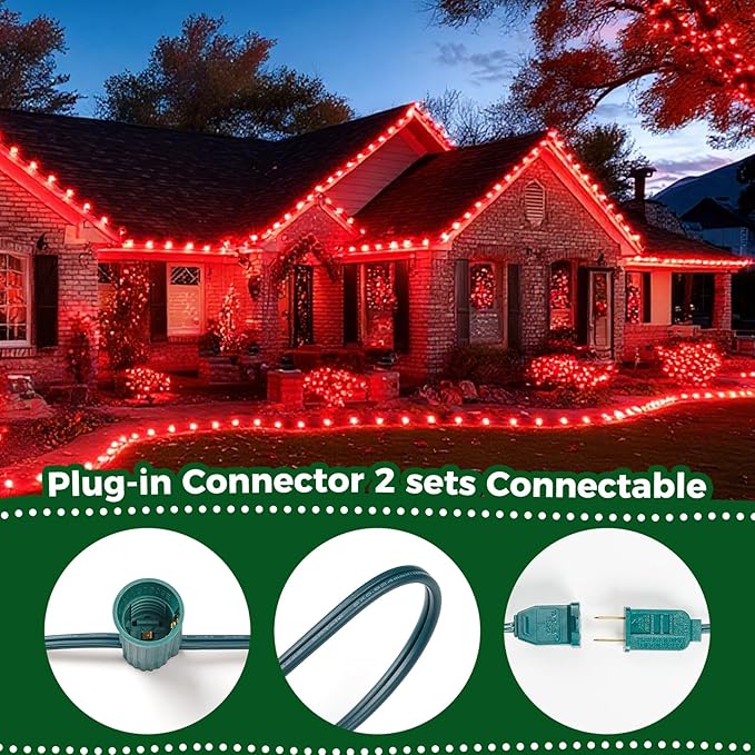 Minetom C9 Red Christmas String Lights, 25FT 25 Blubs Bright & Warm Outdoor Christmas Lights, Long Life C9 String Lights for Tree Patio Gazebo Wreath, Green