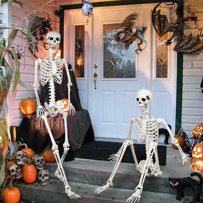 Halloween Skeleton, Realistic Life Size Skeleton with Movable Joints for Halloween Party Haunted House Indoor Outdoor Decoration (5.9ft-1P)