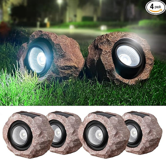 Solar Rock Lights Outdoor, 4 Pack Solar Spotlights Outdoor Waterproof Super Bright Rock Light, Adjustable Light Angle Landscape Rocks for Decks Yard Pathway Walkway Patio Lawn