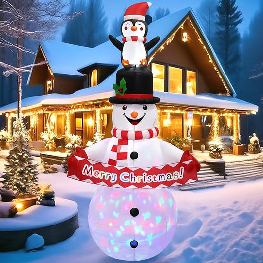 Dremisland 6FT Christmas Snowman Inflatable Decoration Snowman Penguin Blow Up Yard Decorations with Rotating LED Lights Outdoor Christmas Decorations Holiday Party Patio Garden Lawn Yard Decor