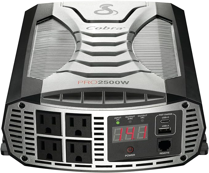 Cobra PRO 2500W Professional Grade Power Inverter, Portable – 2500-Watt Car Charger, 4 Grounded AC Outlets, 2 Fast Charge USB Ports and Remote Controller (CPIALCDG1) Compatible