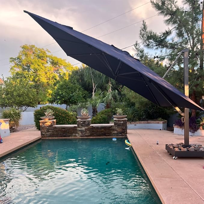 PURPLE LEAF 13 FT Square Patio Umbrella Large Outdoor Aluminum Offset Umbrella with 360-degree Rotation Cantilever Umbrella for Garden Deck Backyard Pool Navy Blue