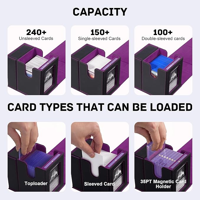 Trading Card Deck Box with Commander Display，2 in 1 MTG Storage Holds 100 Double-Sleeved Cards，1 Deck Boxes & Dice Tray Included，Fits MTG, TCG, PTCG & Sports Cards