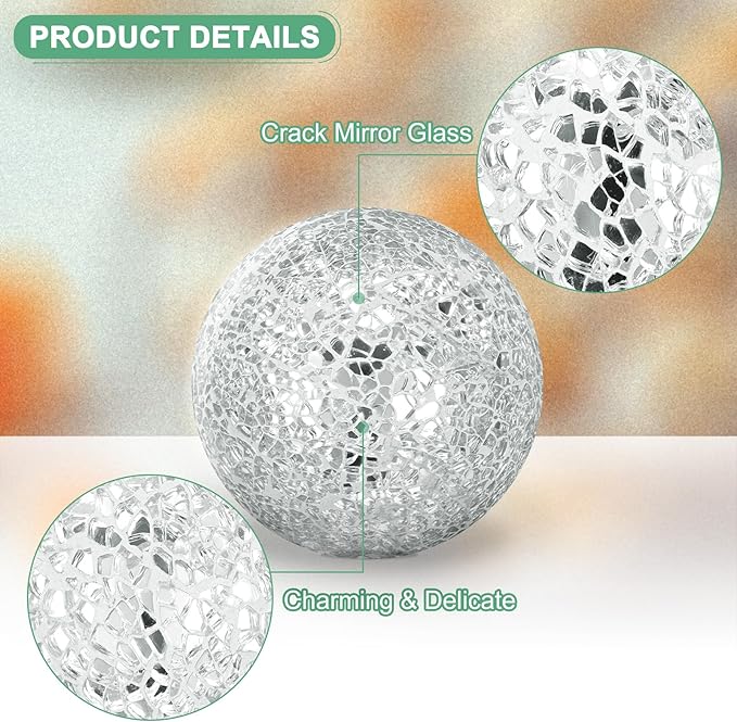 Decorative Ball for Bowls, 4 Inch Mosaic Glass Balls Decorative Glass Orbs for Home Decor/Dining Tables/Wedding Party/Coffee Table/Centerpiece Decor [Silver]
