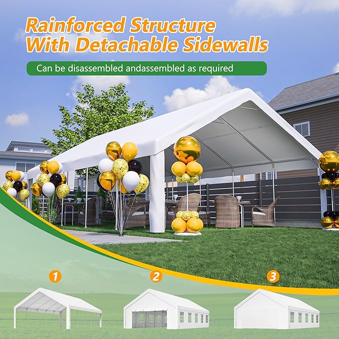 20x40FT Heavy Duty Party Tent, Large Outdoor Canopy with Removable Sidewalls & 3 Carry Bags, Commercial White Gazebo for Wedding, Event, Camping, Garden Patio
