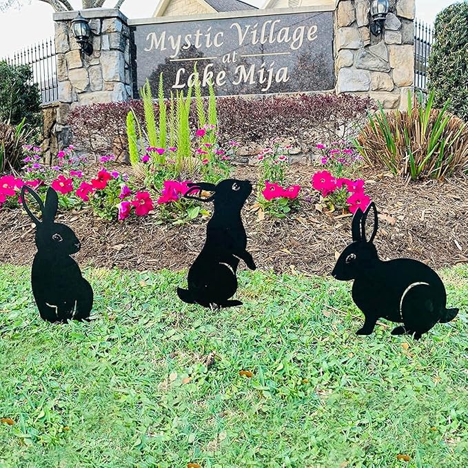 RealSteel Metal Garden Sculptures & Statues, Yard Art, Flowerbed Decoration, Outdoor Decor, Animal Stake Pack - Gold