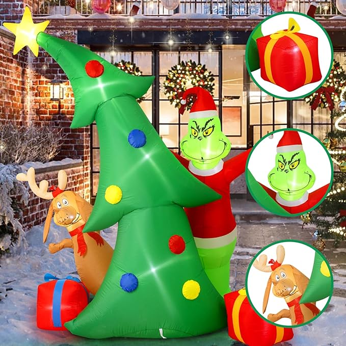 Hioasis 9 FT Christmas Tree Inflatable - Christmas Inflatables Decorations, Dog Inflatables with LED Lights - Blow Up Indoor Outdoor Garden Holiday Yard Decorations