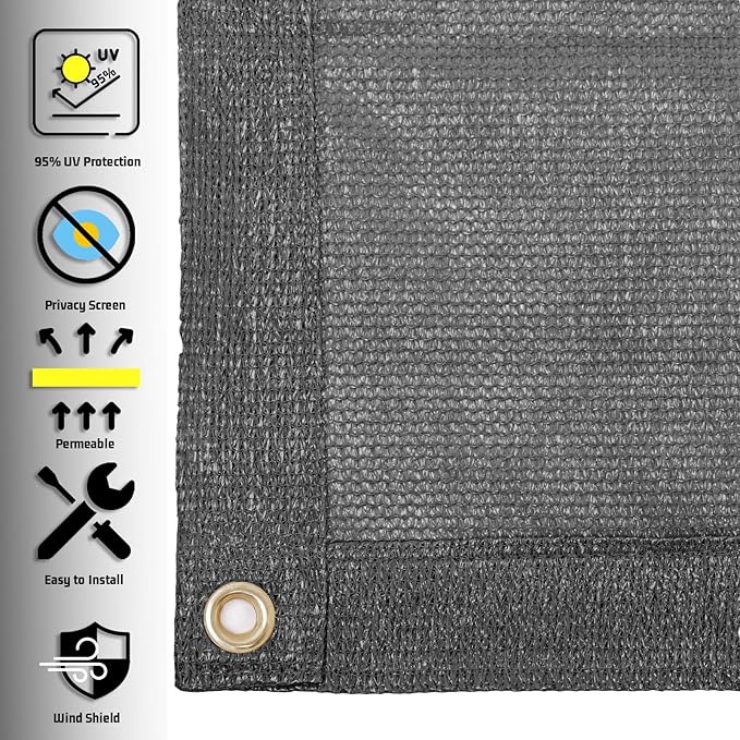 SUNNY GUARD Shade Cloth Custom Size 11x21 FT Sun Shade Screen Fabric Shade Cover Tarp with Grommets for Pergola Backyard Garden, Dark Grey(We Customized)