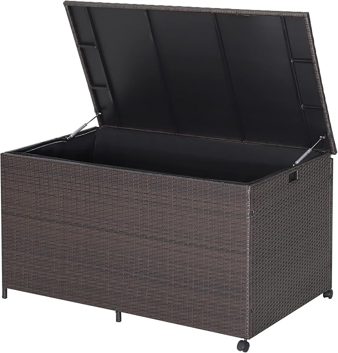Giantex Wicker Outdoor Deck Box - 133 Gallon Storage Box with Lid, Waterproof Liner and Universal Wheels, PE Rattan Storage Container for Cushions, Gardening Tools, Patio Storage, Brown
