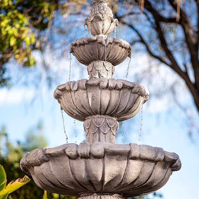 58.3" 3-Tier Outdoor Freestanding Water Fountain - Classic Leaf Design, Large Bird Bath with Pump - Ideal for Yard, Lawn and Garden Décor