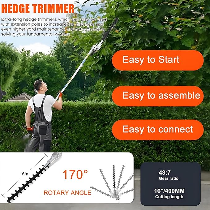 Weed Eater Gas Powered,52cc 2 Stroke Gas Weed Wacker, 5 in 1 Multi Functional Trimming Tools,Gas Hedge Trimmer,String Trimmer,Weed Eater,Brush Cutter,Pole Chainsaw with Extension Pole 9500rpm 2.3kw