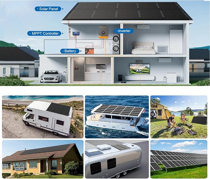 200 Watt Solar Panels Kit, 30A PWM Charge Controller 12V 200W Solar Kit System, Monocrystalline PV Module for RV Home Rooftop Camping Boats Trailer Vehicle Shed Off-Grid System (200W, Single Panel)
