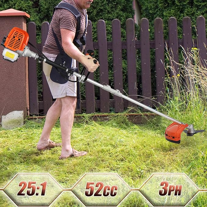 52CC 2-Cycle Gas Weed Eater, 2 in 1 Gas Weed Wacker Gas Brush Cutter, 2025 Upgraded Weed Eater Gas Powered, Gas String Trimmer and Lawn Edger, Weed Trimmer Red
