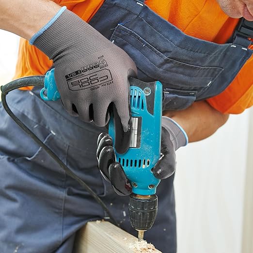 COOLJOB 10 Pairs Nitrile Dipped Safety Work Gloves with Grip, Non-slip Rubber Coated Bulk Garden Gloves for Men, Heavy-duty Oil Resistant for Truck Driver, Warehouse Box Handler, Small, Gray Blue