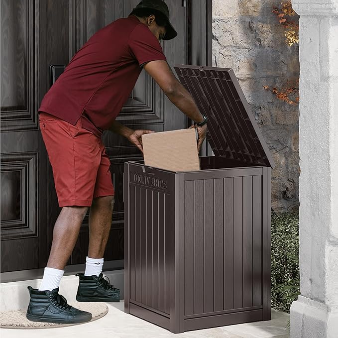 Package Delivery Box for Outside, 48 Gallon Storage with Lockable Secure, Large Double Wall Resin Outdoor Package Delivery Waterproof Deck