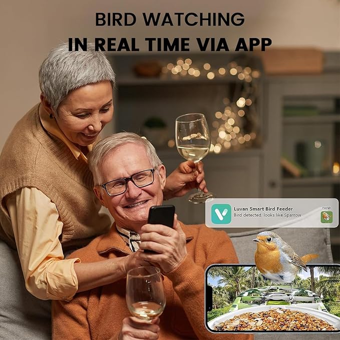 Luvan Bird Feeder with Camera, 1080 HD AI Identify Birds Species, Smart Solar-Powered, Auto Capture Birds& Motion Detection for Watching