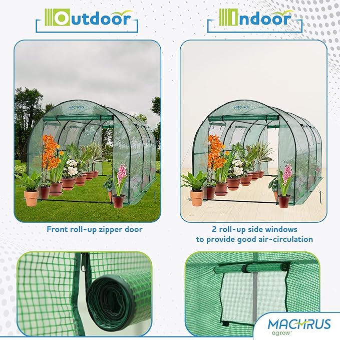 Ogrow® Deluxe Walk-in Tunnel Greenhouse with Cover - Green