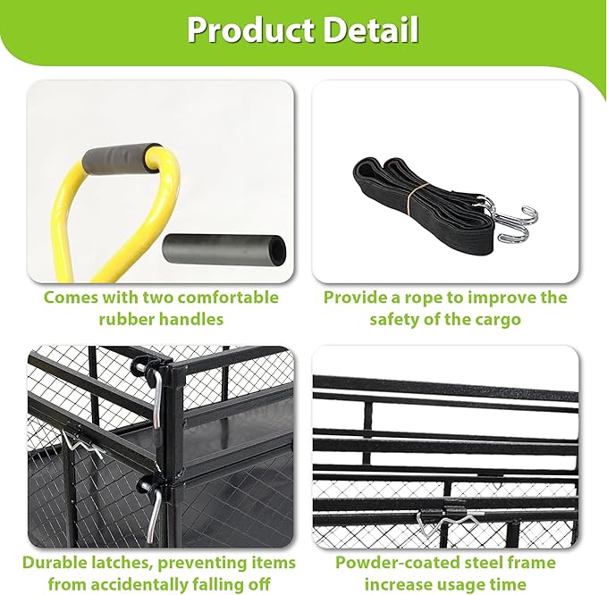 Heavy-Duty Steel Wagon Garden Cart – 1400 lbs Capacity, Removable Mesh Sides, 16" Tires, 2-in-1 Handle – Perfect for Garden, Farm, Yard, Black