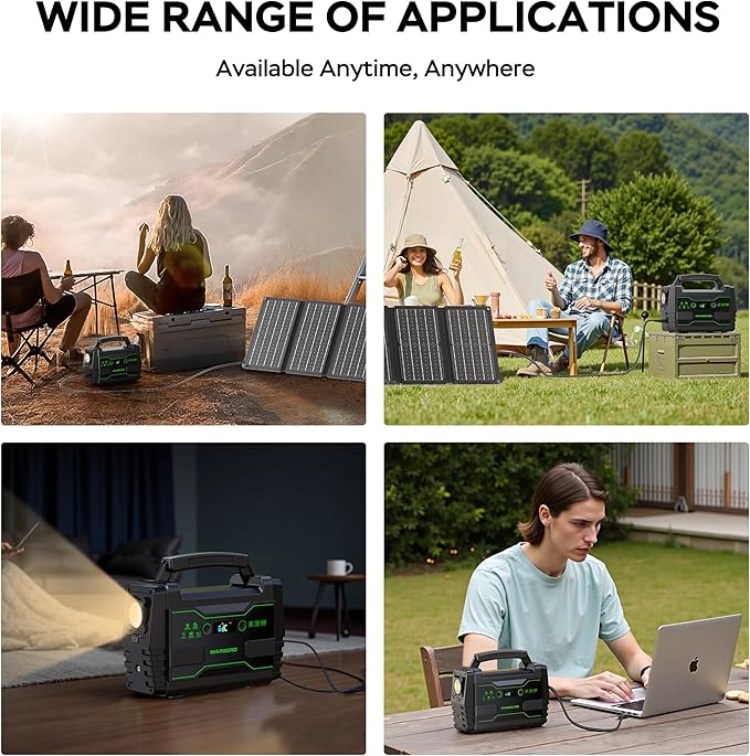 MARBERO Solar Generator 155Wh with 30W Solar Panel Portable Power Station with 2x 100W AC Outlets(Peak 150W), QC3.0 USB UL Certified for Home Blackout, Camping, RV Travel, Ultra-Light & Silent Fan