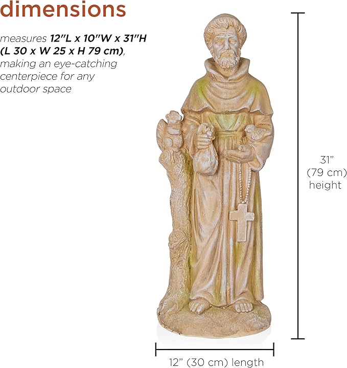 Alpine Corporation QFC103-201 Old World St. Francis Statue, Meaningful Statuary Décor for Garden, Patio, & Lawn, 31" H