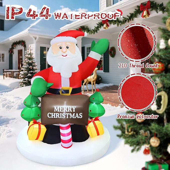 2025 Christamas Inflatable Santa 6FT Holding Sign Santa Claus Christamas Inflatables Outdoor Decorations Xmas Santa Blow Up Yard Decor with 8 Built-in LEDs for Holiday Party Yard Garden Lawn Decor