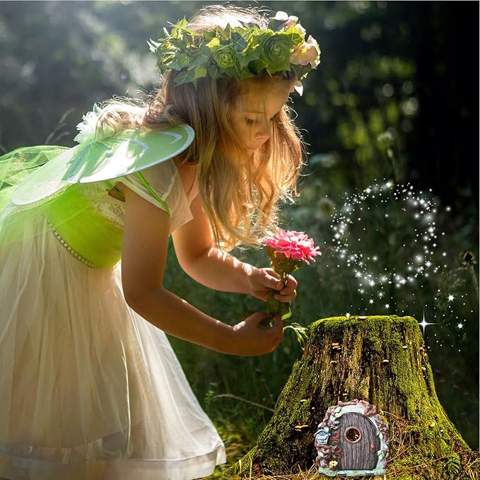 Miniature Fairy Door, Wooden Gnome Door for Trees Wall, Fairy Garden Outdoor Decor Accessories