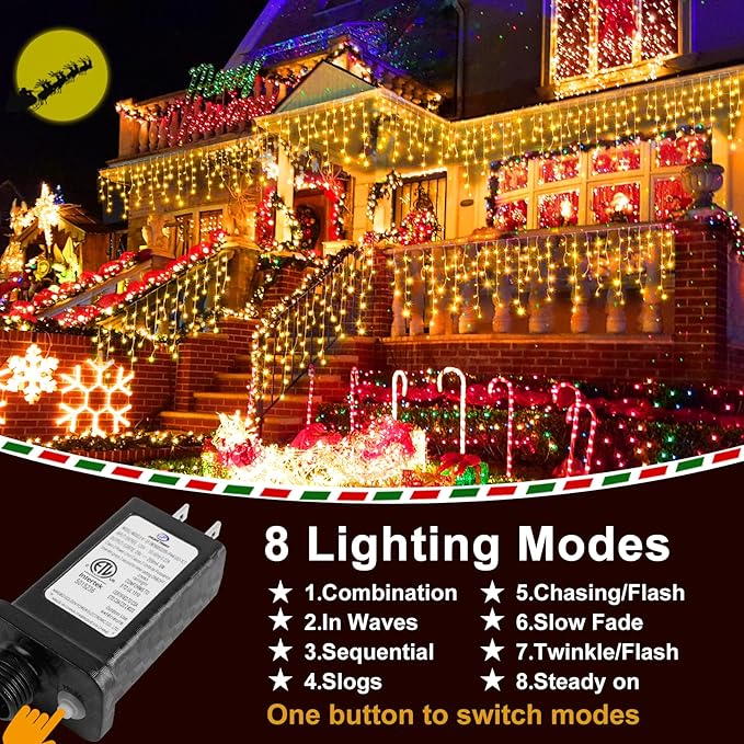 KNONEW 164FT 1600 LED Christmas Lights Outdoor Decoration with 320 Drops Timer 8 Modes Hanging Lights Plug in Waterproof Indoor Decor for Holiday Wedding Party Window (Warm White)