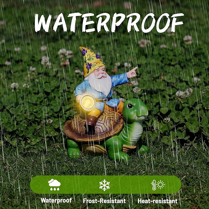 Solar Garden Gnomes Outdoor Garden Decor with Solar LED Light, Yard Graden Gnomes Decorations for Patio Lawn, Gifts for Mom, Gnomes Gifts for Women (Turtle)