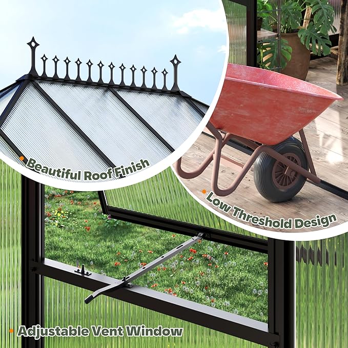 14×9.7×10 FT Greenhouse for Outdoors with 6 ft Double Swing Door & 2 Vents, Heavy Duty Green House with Aluminum Frame for Outside Patio Backyard Garden