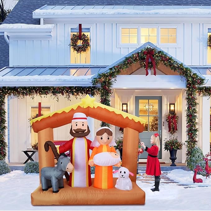 DearSun 6FT H Christmas Inflatable Nativity Scene with Build-in LED Lights, Christmas Inflatable Outdoor Indoor Decorations Large Party Yard Decoration (The Nativity)