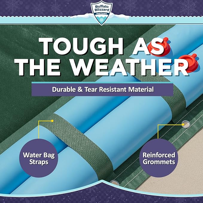 Buffalo Blizzard Supreme 25 ft x 50 ft Rectangular Winter Pool Cover | Green/Black | Closing Inground Swimming Pools | Easy to Install | Heavy Duty, Cold & UV Resistant | Shields from Seasonal Debris