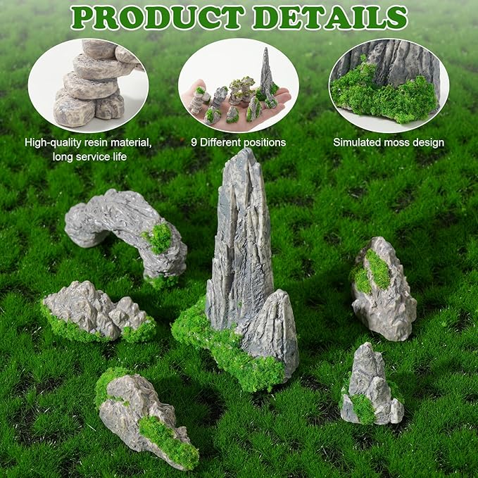 27 Pcs 9 Styles Zen Garden Accessories, Miniature Rockery Decoration Mini Garden Accessories for Micro Landscape Decoration Bonsai Ornament Plant Pot