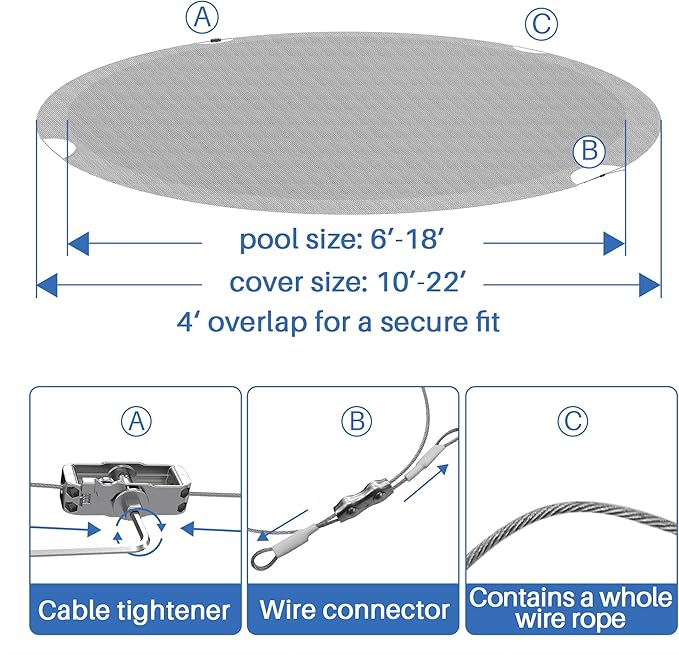 ECOOPTS 22 ft Round Pool Cover for Above Ground Pools, Swimming Pool Cover Protector Winter Safety Cover (Light Grey)