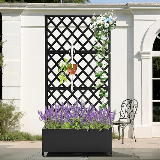 TOAOTBNBO Metal Planter Box with Trellis, Heavy-Duty Raised Garden Bed for Climbing Plants, Drainage Hole, Outdoor Planter Box with Privacy Screen，35''L×16''W×71''H