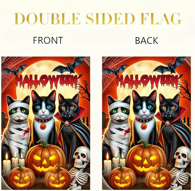 Cute Kitten Garden Flag - 12x18 Double Sided Vertical Flag for Halloween Farmhouse Outdoor Decorative Flag for Yard, Lawn, Patio, Garden Banner