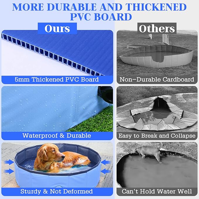 Foldable Dog Pool, Portable Pet Bath Tub and Kiddie Swimming Pool, Collapsible Bathtub for Puppies, Small, Medium and Large Dogs, Cats and Kids, 48 x 12 in, Blue