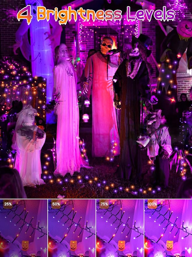 500 LED Orange and Purple Halloween Lights Plug in, Dimmable Twinkle Lights with Remote 8 Modes and Timer, 25FT Waterproof Fairy String Light for Indoor Outdoor Horror Party Tree Decorations