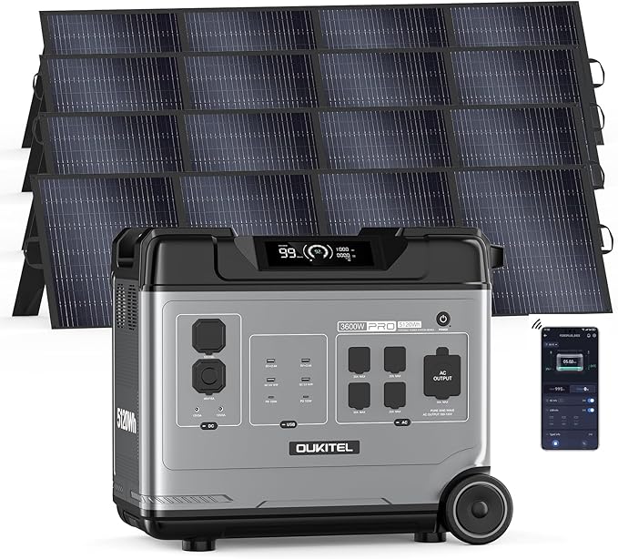 OUKITEL 5120Wh Portable Power Station with 4x200W Solar Panel (2025 NEW), P5000 Solar Generator Large Capacity, 5*AC Outlets (6000W Peak), 1800W Fast Charging, Battery Power Station for Home Use