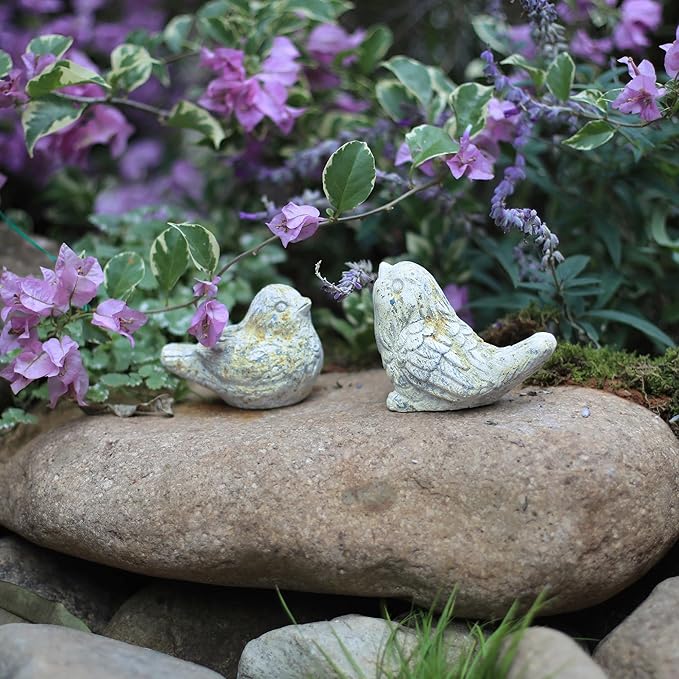 BIG FORTUNE Outdoor Bird Statues Bird Decor Figurines for Home Cement Bird Sculpture for Patio Yard Lawn Ornament, 2style/Set,Indoor Outdoor Bird Decorations Statue(Gray)