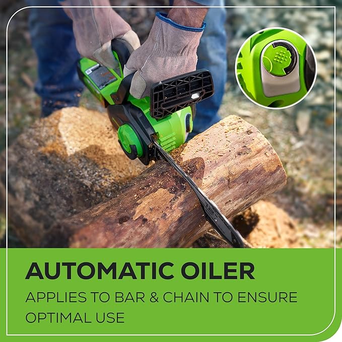 Greenworks 24V 12" Brushless Cordless Compact Chainsaw (Great For Storm Clean-Up, Pruning, and Firewood / 125+ Compatible Tools), 4.0Ah Battery and Charger Included