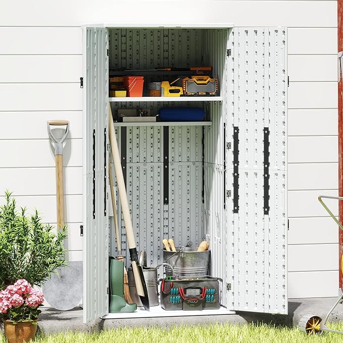 Heavy Duty Tall Storage Cabinet Outdoor Weatherproof, 28 Cuft Garage Storage Cabinet with 4 Adjustable Shelves, Lockable Kitchen Pantry Closer Organizer, 31Wx23Lx66H, Polar White